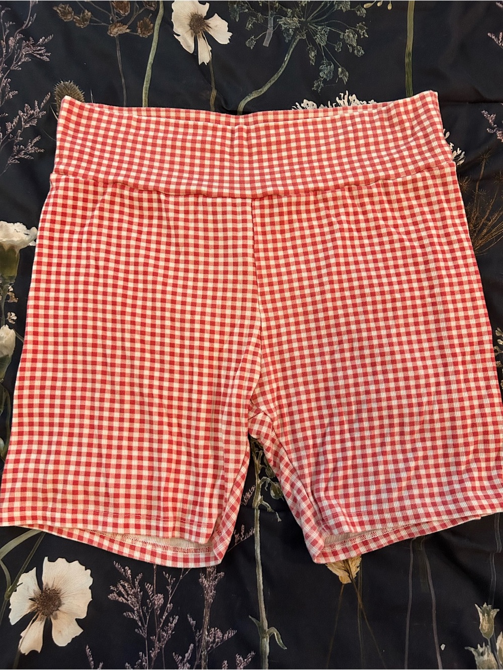 Emy Ave Red Gingham Women’s High-Rise Ribbed Bike Shorts